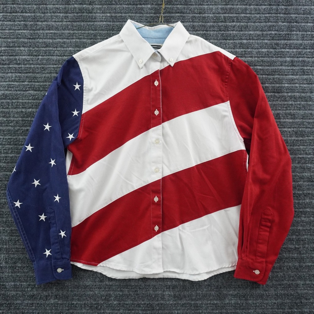 Panhandle Slim Western Shirt Women Medium Red White Blue Stars Stripes Americana